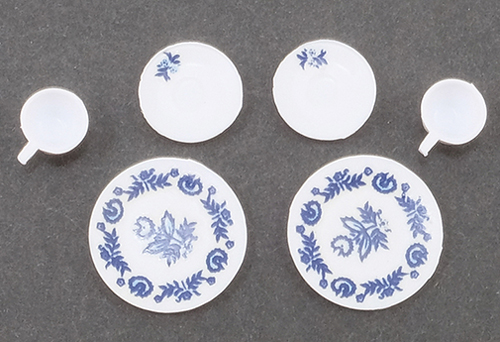 Dollhouse Miniature Decorated Dishes, Blue, 6/Pc